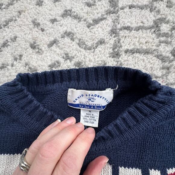 Vtg 90s Jos. A. Bank David Leadbetter Red White Blue Cotton Knit Golf Sweater M - Picture 3 of 7